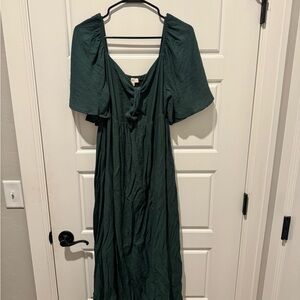 Hunter Green Front Tie Ruffle Sleeve Maternity Midi Dress